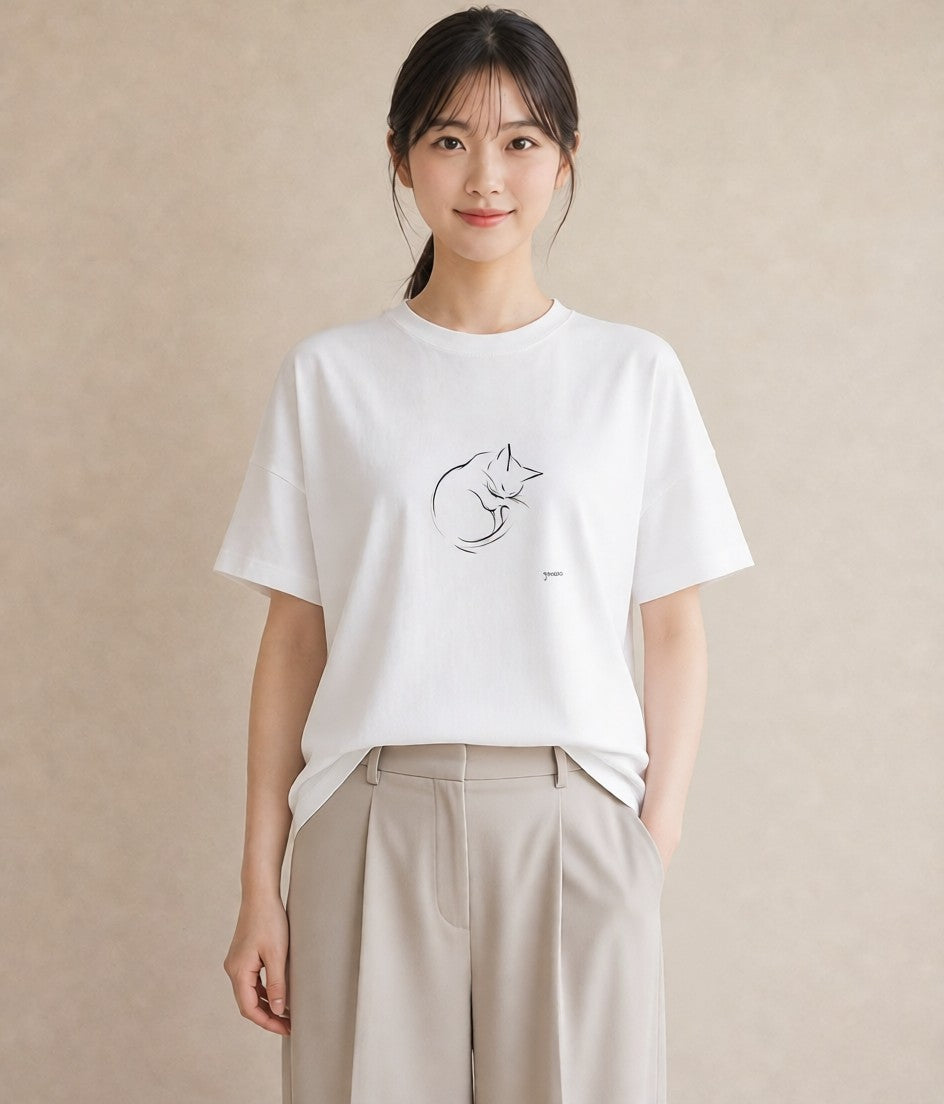 プリントTシャツ レディース 猫 ねこ ネコ イラスト 水彩風 ギフト 母の日 白T YMAZO
