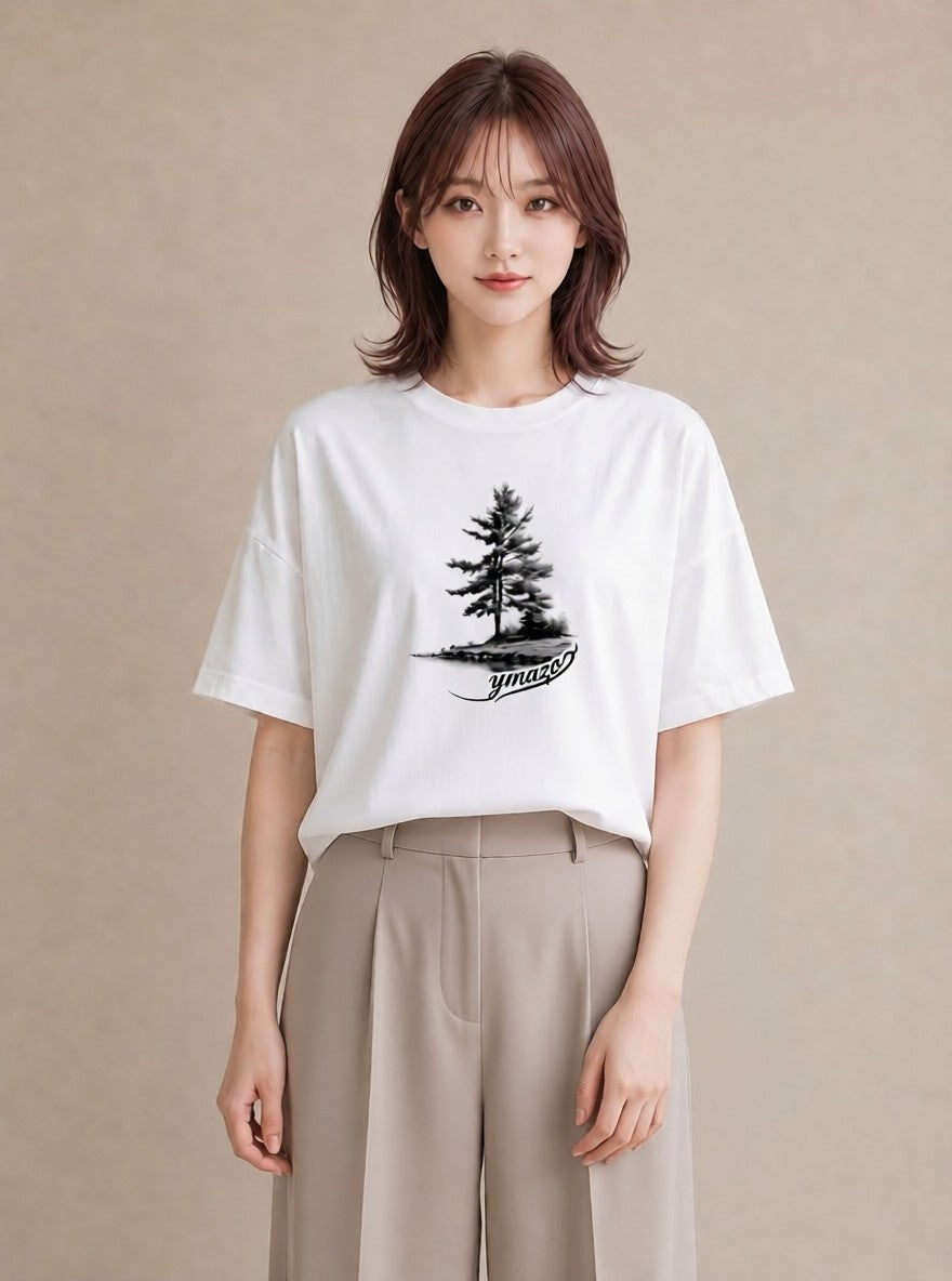 プリントTシャツ レディース 窓辺の雨 雨の日 窓 ナチュラル アンティーク イラスト シック おしゃれギフト 社会人 白T YMAZO