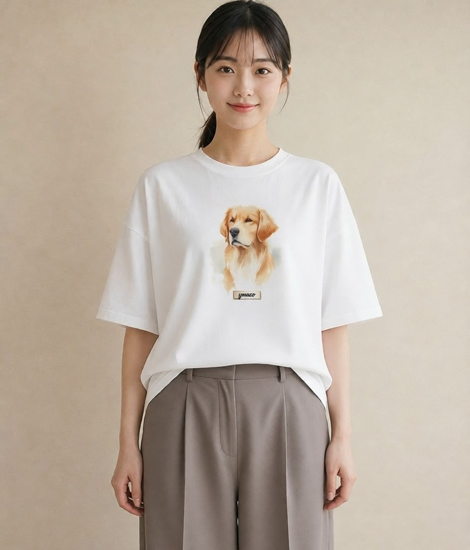 グラフィックTシャツ レディース ゴールデンレトリバー ゴールデン 犬 いぬ イラスト 旅行コーデ 女性 旅行用 白T YMAZO
