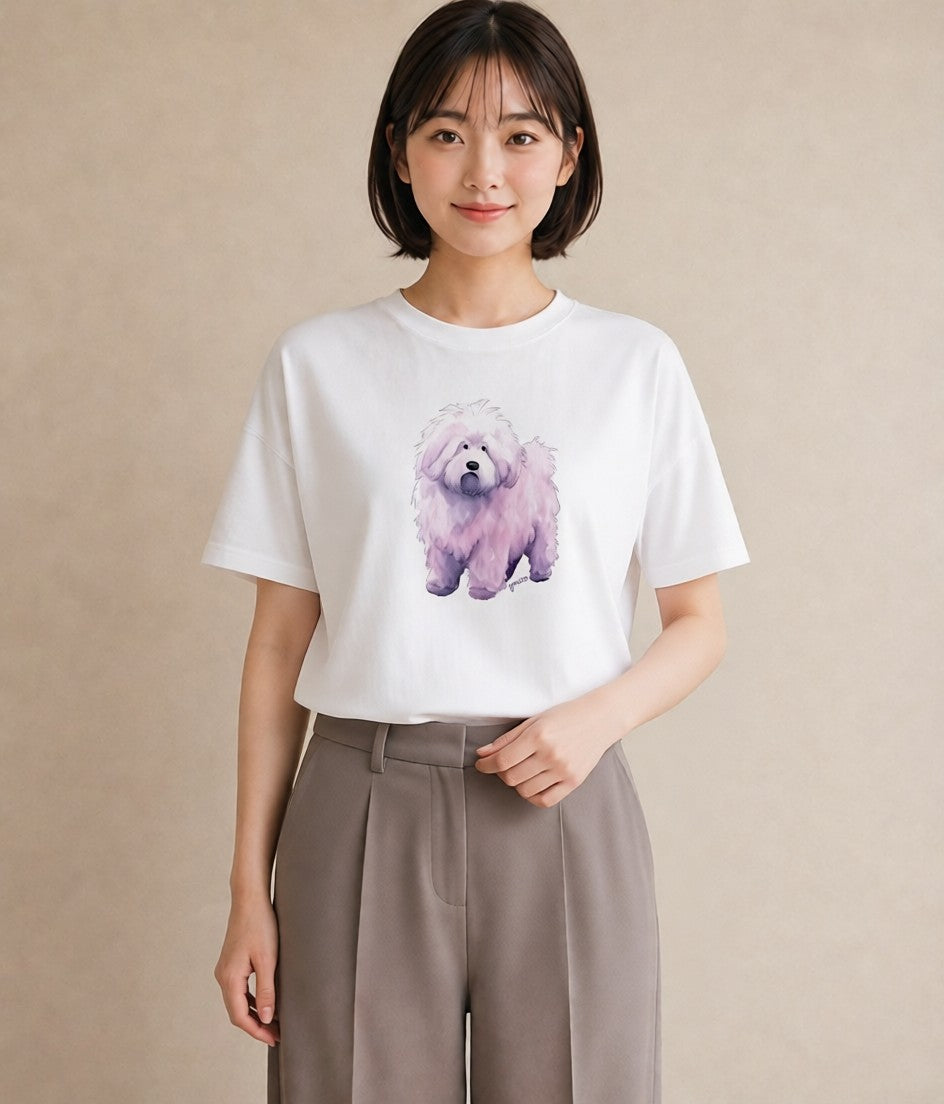 グラフィックTシャツ レディース ビションフリーゼ 犬 いぬ イラスト 北欧風 女子会 お揃い 白T YMAZO