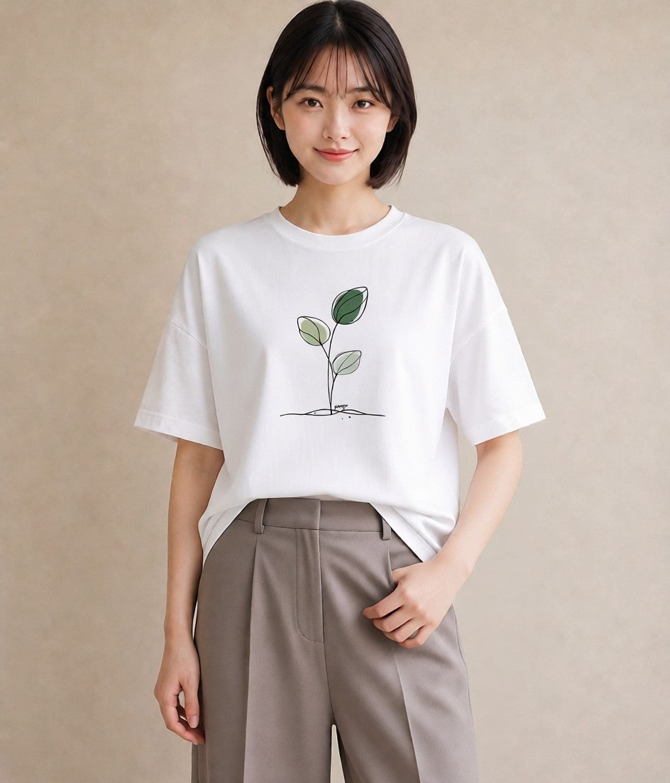 半袖Tシャツ レディース 観葉植物 ボタニカル 植物 イラスト 淡色 女性 旅行用 白T YMAZO