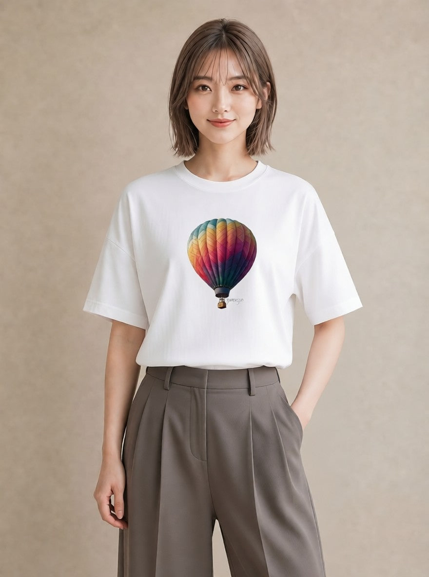 デザインTシャツ レディース 気球 星空 宇宙 イラスト ニュアンス 母の日 ビーチ 白T YMAZO