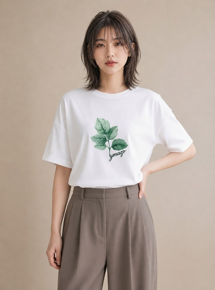 半袖Tシャツ レディース ボタニカル 植物 イラスト カジュアル デイリーウェア 休日 白T YMAZO