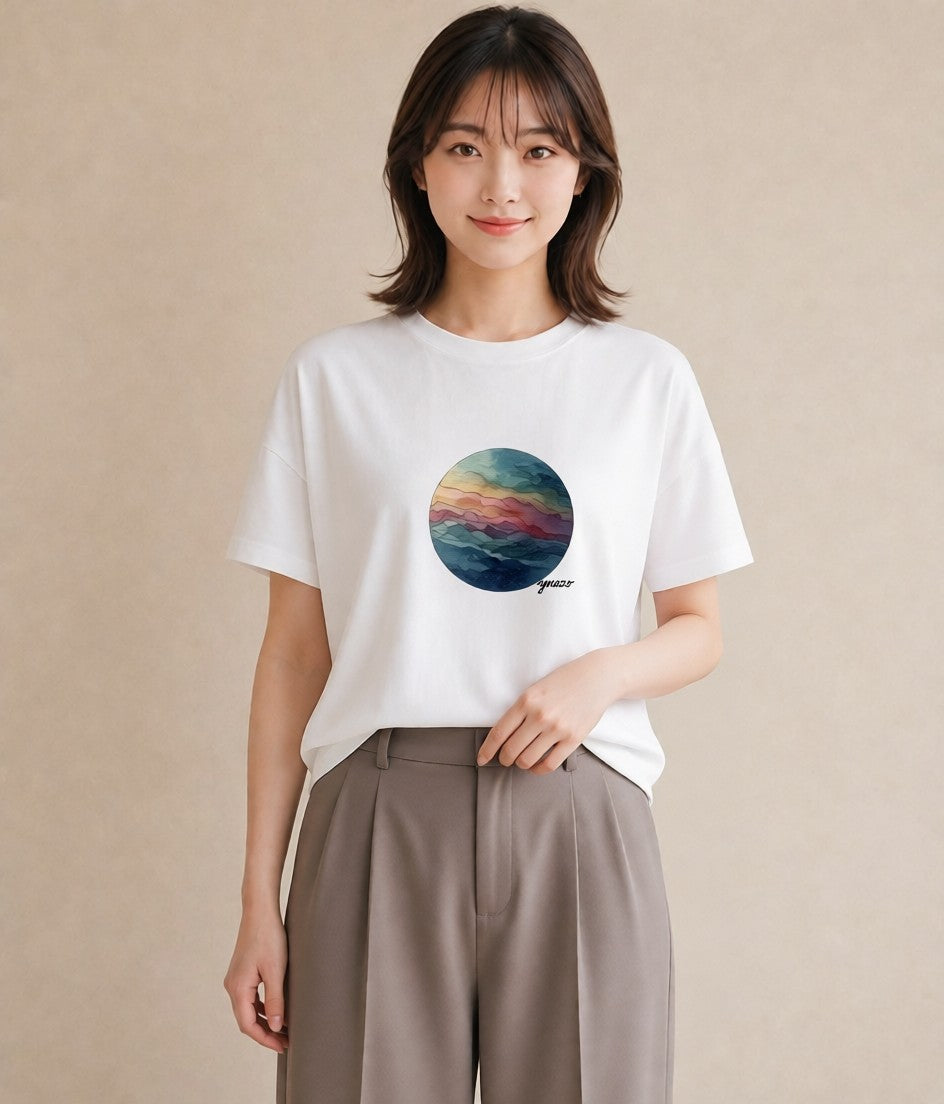 半袖Tシャツ レディース 蟹座 星空 宇宙 イラスト カジュアル 誕生日プレゼント 綿100 白T YMAZO