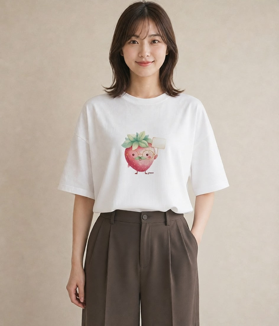プリントTシャツ レディース ショートケーキ 食べ物 フード イラスト ラフ 在宅 公園 白T YMAZO
