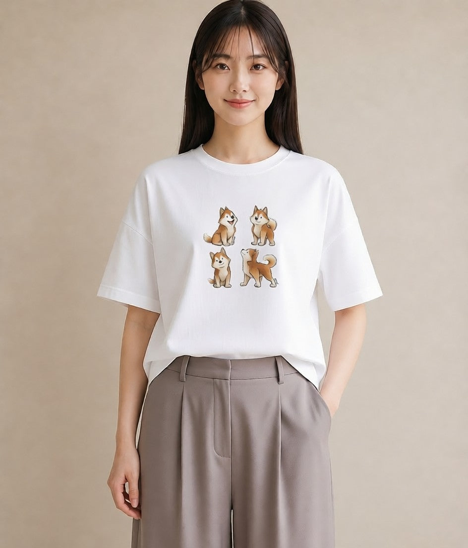 Tシャツ レディース サモエド 犬 いぬ イラスト フェミニン クリスマス 旅行 白T YMAZO
