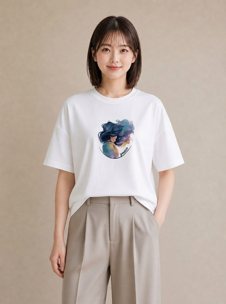 半袖Tシャツ レディース 獅子座 星空 宇宙 イラスト 抜け感 ギフト 母の日 白T YMAZO
