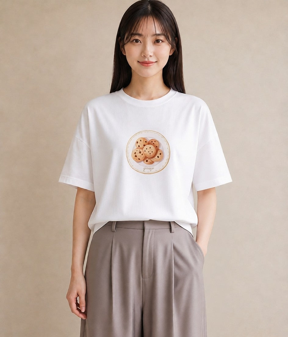 Tシャツ レディース ベーグル 食べ物 フード イラスト カジュアル 帰省 ラフ 白T YMAZO