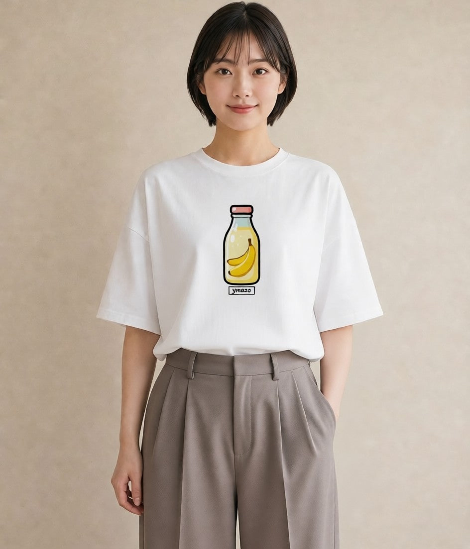 プリントTシャツ レディース バナナ 食べ物 フード イラスト 抜け感 ミセス 春コーデ 白T YMAZO