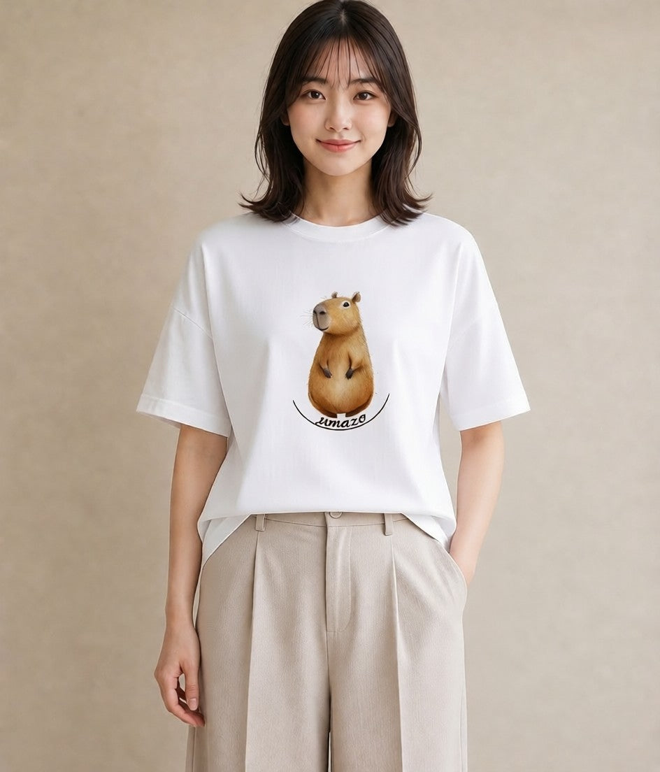 プリントTシャツ レディース キンクマハムスター ペット 動物 イラスト 個性的 カフェ服 クリスマス 白T YMAZO