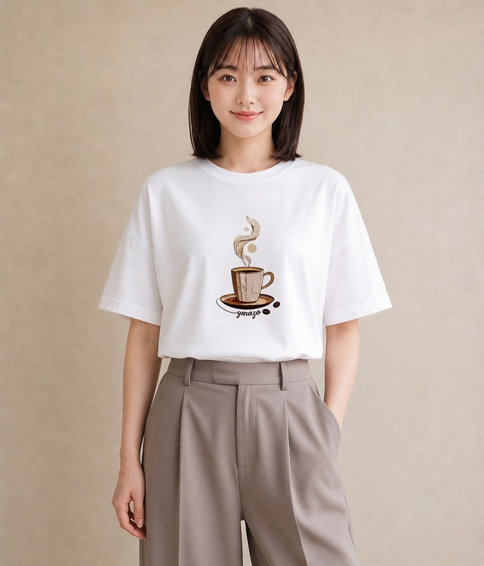半袖Tシャツ レディース コーヒー 珈琲 カフェ 食べ物 フード イラスト 水彩風 クリスマス 旅行 白T YMAZO