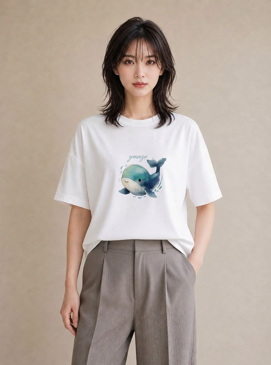 プリントTシャツ レディース シャチ 海の生き物 海 イラスト 上品 友達ギフト 部屋着 白T YMAZO