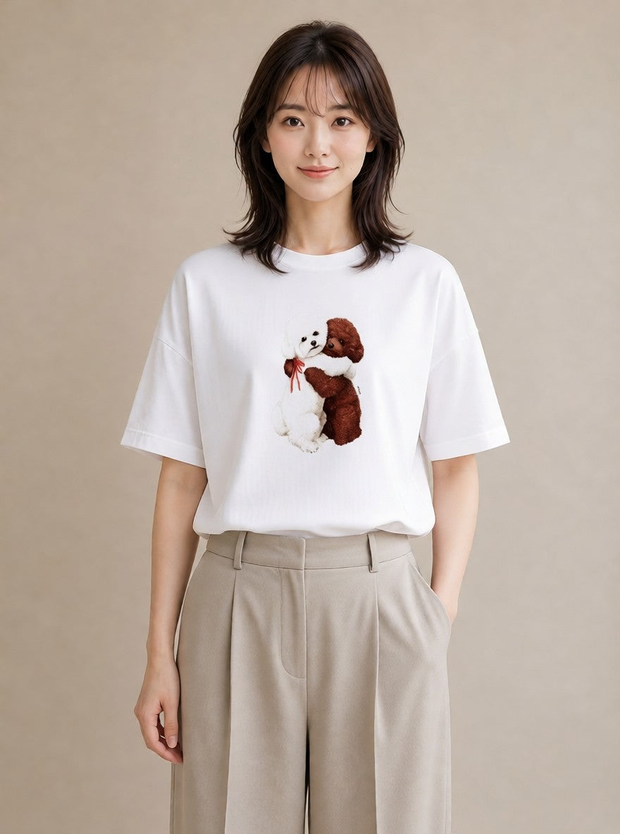 グラフィックTシャツ レディース トイプードル プードル 犬 いぬ イラスト ゆるかわ 帰省 ラフ 白T YMAZO