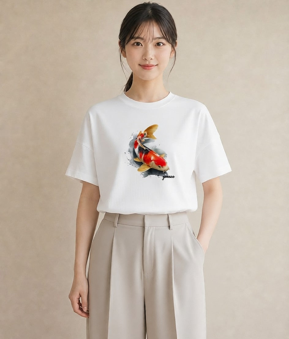 Tシャツ レディース 出目金 ペット 動物 イラスト 抜け感 自分用 ルームウェア 白T YMAZO