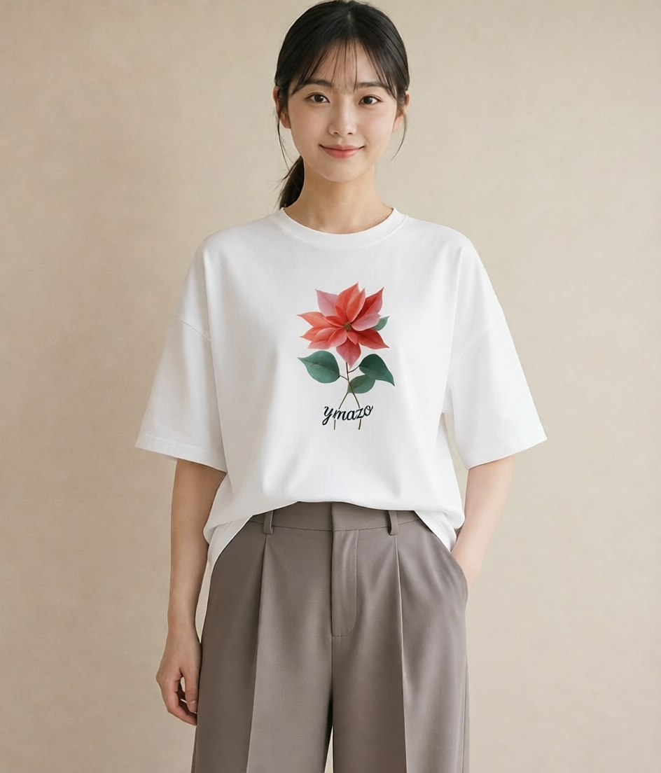 プリントTシャツ レディース 彼岸花 花 花柄 イラスト 上品 母の日 ビーチ 白T YMAZO