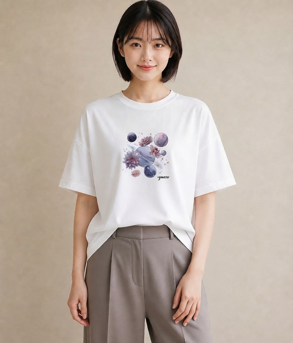 グラフィックTシャツ レディース 双子座 星空 宇宙 イラスト ナチュラル 自分用 ルームウェア 白T YMAZO