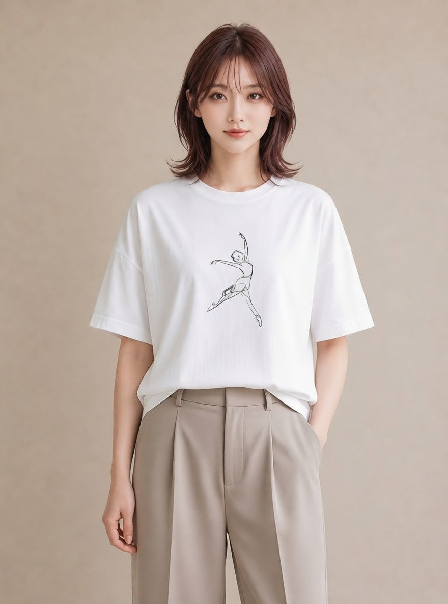Tシャツ レディース バレエシューズ バレエ トウシューズ ナチュラル アンティーク イラスト ポップ カフェ服 クリスマス 白T YMAZO