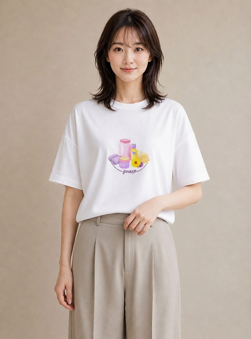 半袖Tシャツ レディース マカロン 食べ物 フード イラスト レトロ 20代 カジュアルコーデ 白T YMAZO