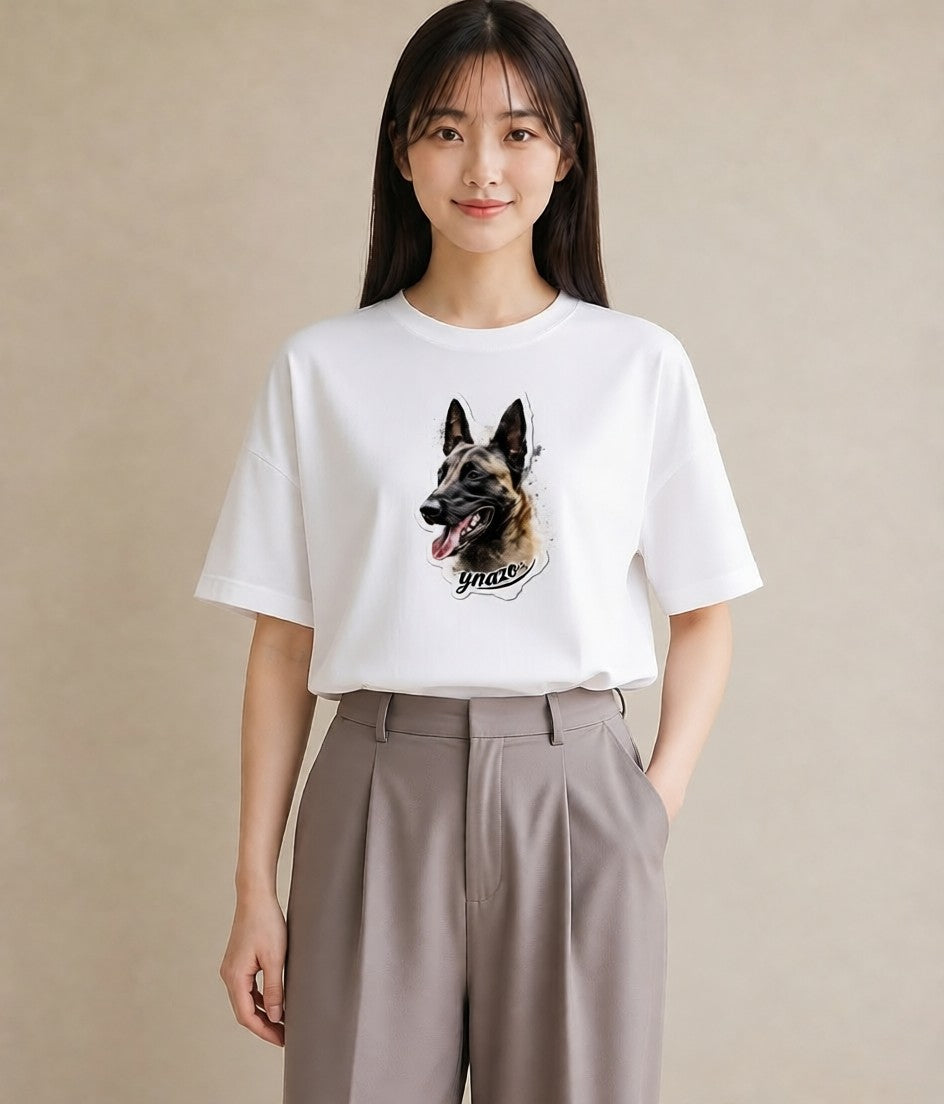 デザインTシャツ レディース ジャーマンシェパード 犬 いぬ イラスト カジュアル ギフト 母の日 白T YMAZO
