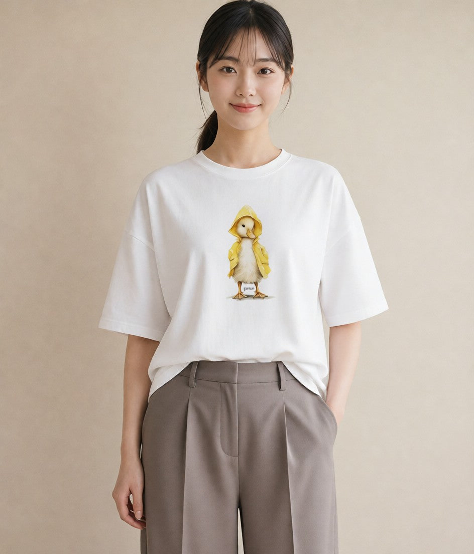 プリントTシャツ レディース ひよこ 動物 アニマル イラスト レトロ 春服 ミセス 白T YMAZO