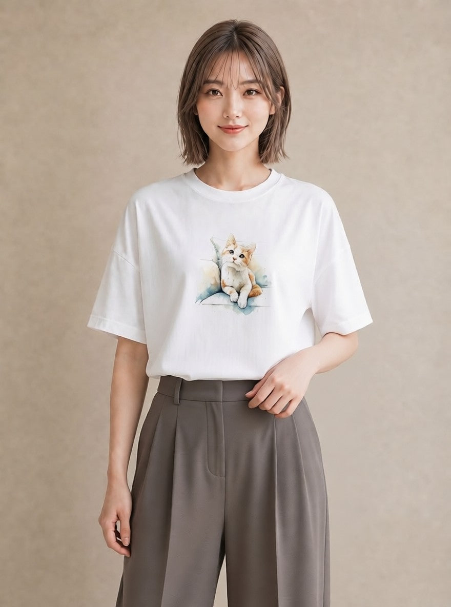 プリントTシャツ レディース 猫の手 猫 ねこ イラスト ナチュラル ママ カフェ服 白T YMAZO