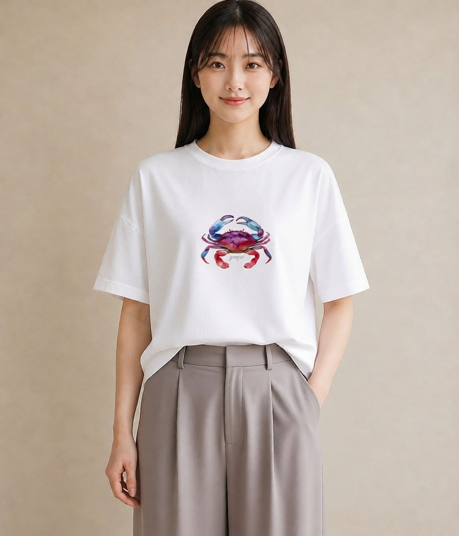 プリントTシャツ レディース エビ 海の生き物 海 イラスト 普段使い 秋コーデ おしゃれギフト 白T YMAZO