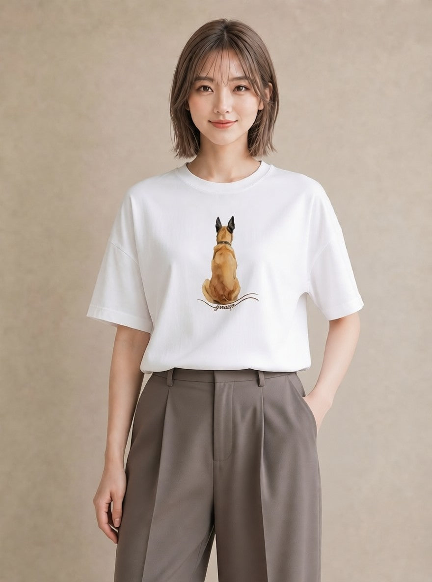 Tシャツ レディース ジャーマンシェパード 犬 いぬ イラスト 線画 デート 帰省 白T YMAZO