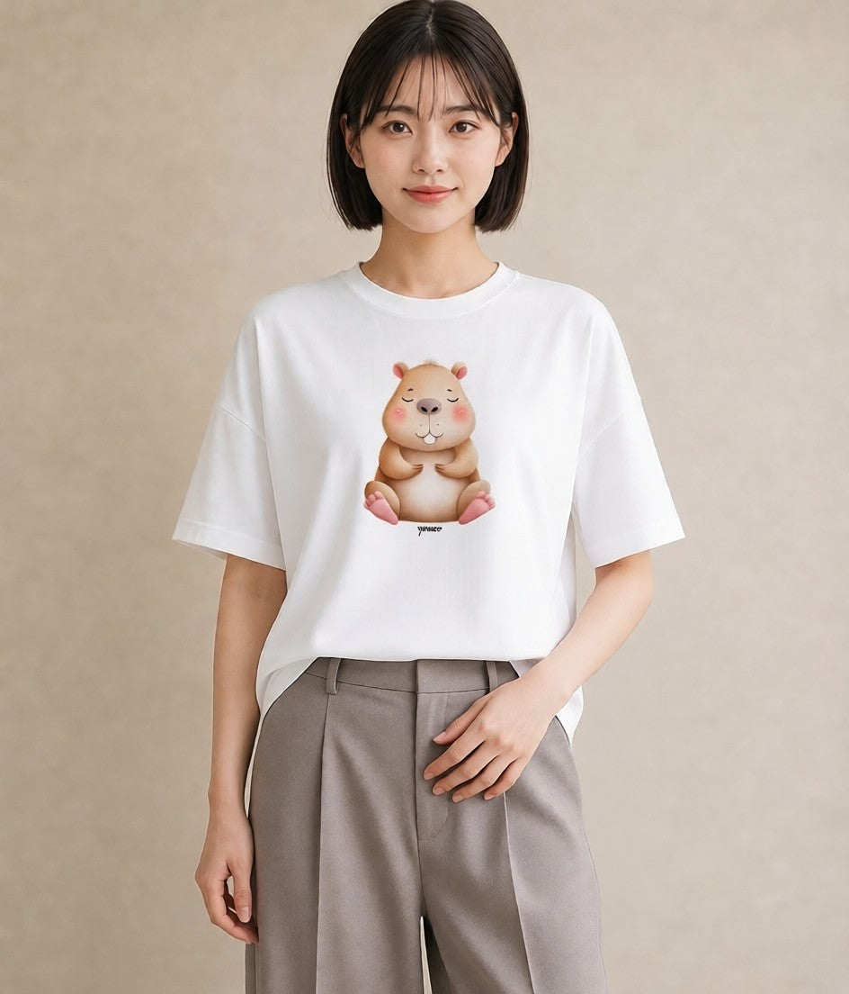 グラフィックTシャツ レディース モルモット ペット 動物 イラスト 手描き風 敬老の日 ホワイトデー 白T YMAZO