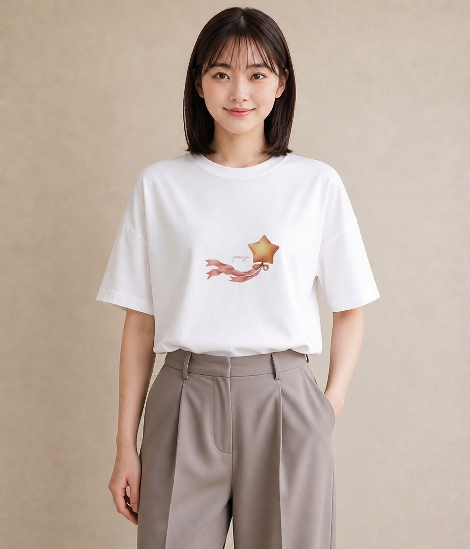 Tシャツ レディース 流れ星 星空 宇宙 イラスト ゆるかわ お揃い 親子 白T YMAZO