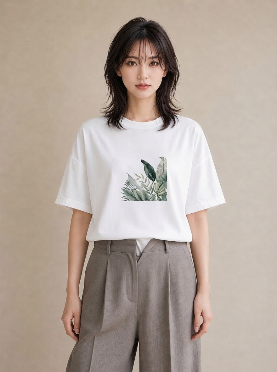 プリントTシャツ レディース モンステラ 植物 ボタニカル イラスト こなれ感 ママ カフェ服 白T YMAZO
