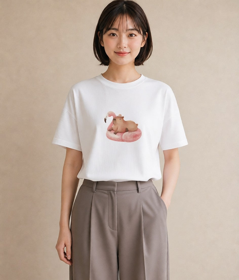 Tシャツ レディース ハムスター ペット 動物 イラスト 買い物 夏コーデ 白T YMAZO