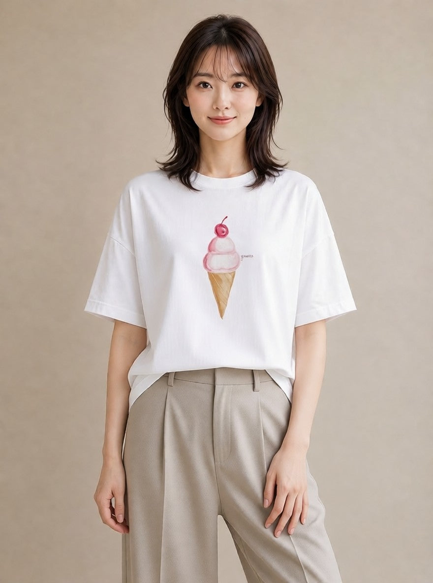 グラフィックTシャツ レディース クリームソーダ 食べ物 フード イラスト 普段使い 女性 旅行用 白T YMAZO
