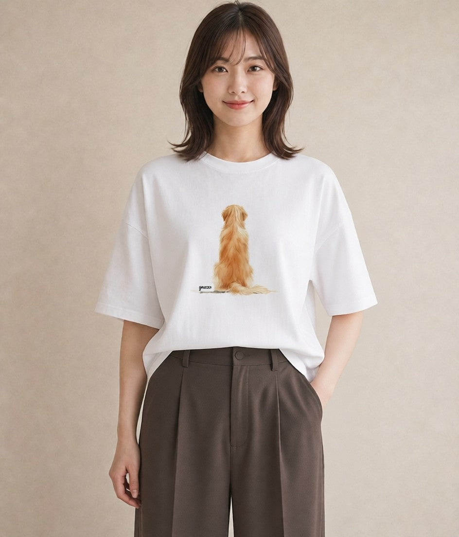 半袖Tシャツ レディース ゴールデンレトリバー ゴールデン 犬 いぬ イラスト ニュアンス 女性 旅行用 白T YMAZO