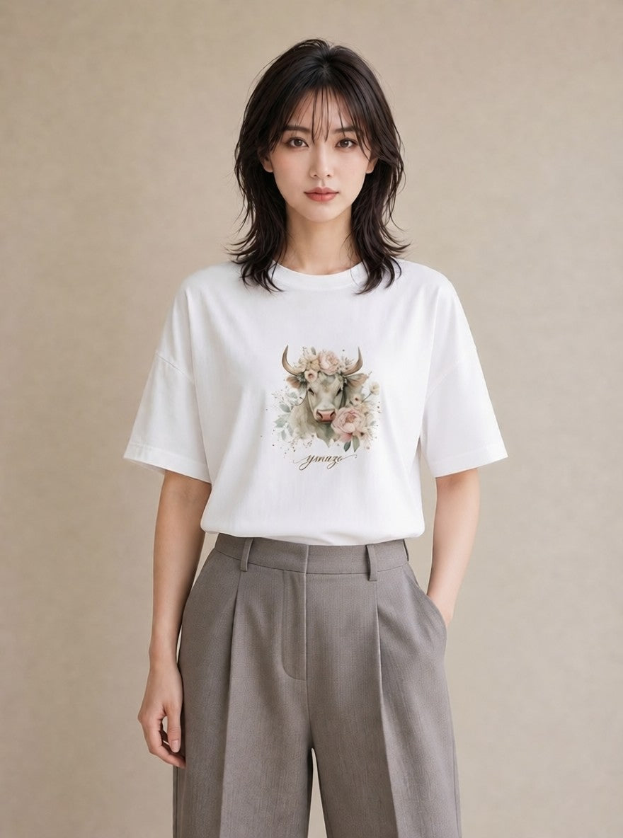 プリントTシャツ レディース 牡羊座 星空 宇宙 イラスト こなれ感 帰省 ラフ 白T YMAZO