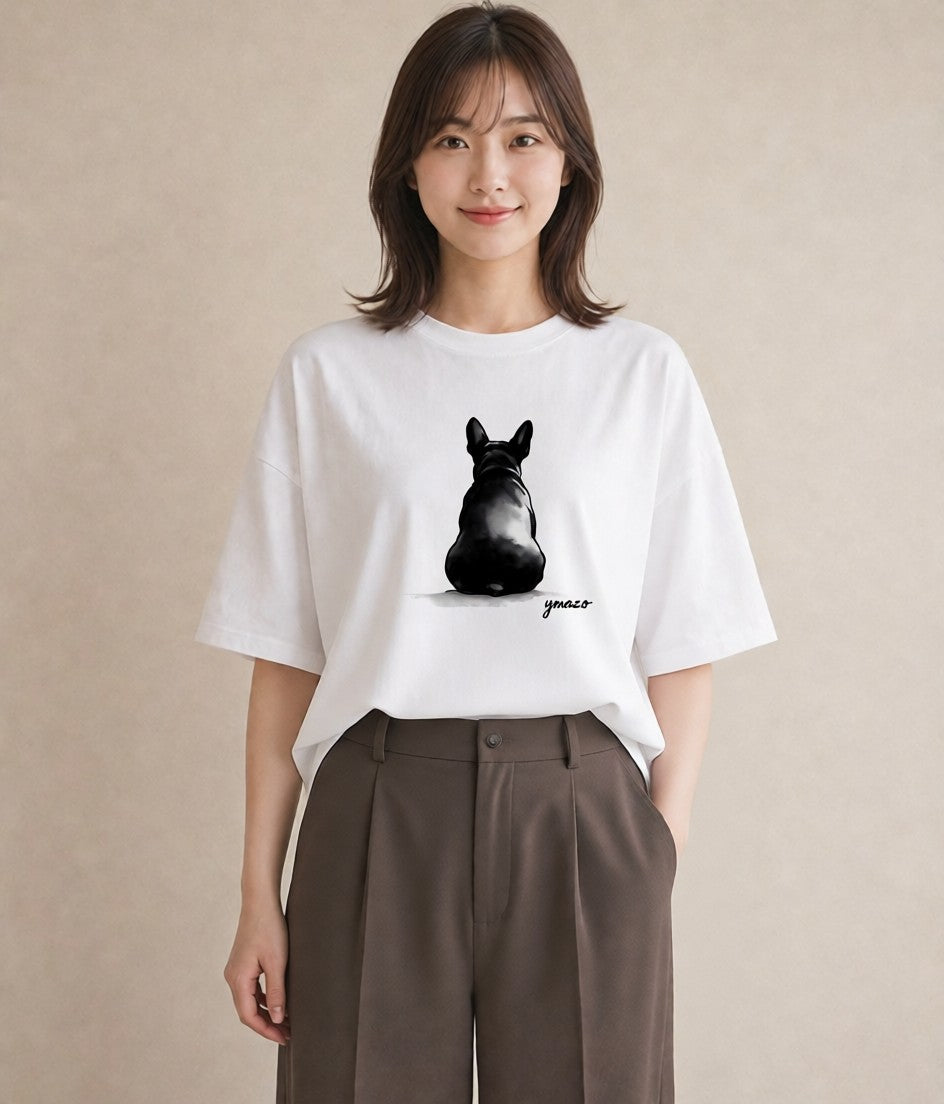 プリントTシャツ レディース フレンチブルドッグ フレブル 犬 いぬ イラスト ママ カフェ服 白T YMAZO