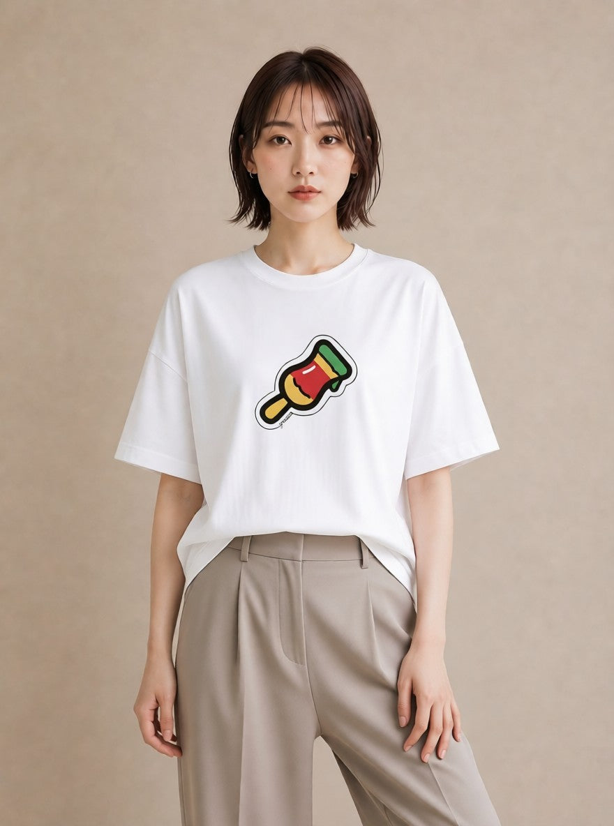プリントTシャツ レディース アイス 食べ物 フード イラスト きれいめカジュアル 週末コーデ 敬老の日 白T YMAZO