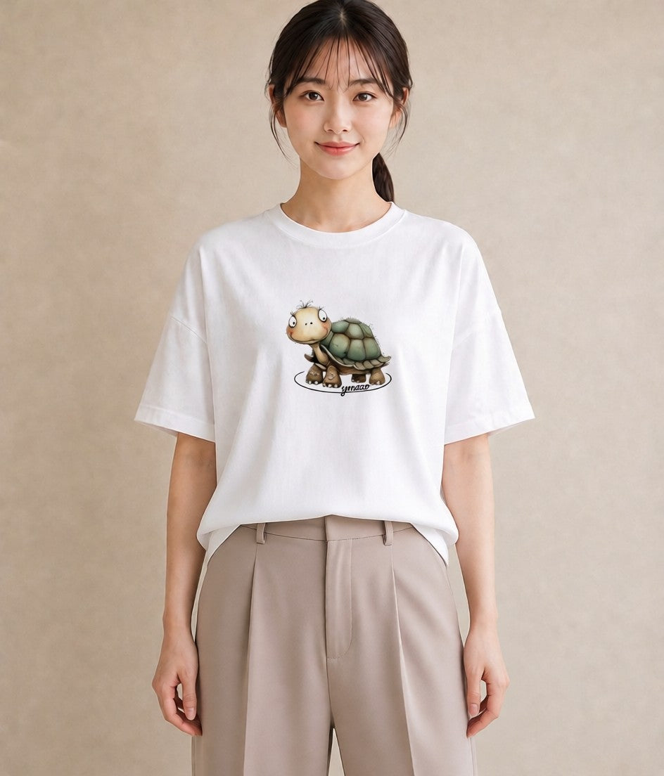 プリントTシャツ レディース カメ ペット 動物 イラスト 手描き風 母娘コーデ 自分用 白T YMAZO
