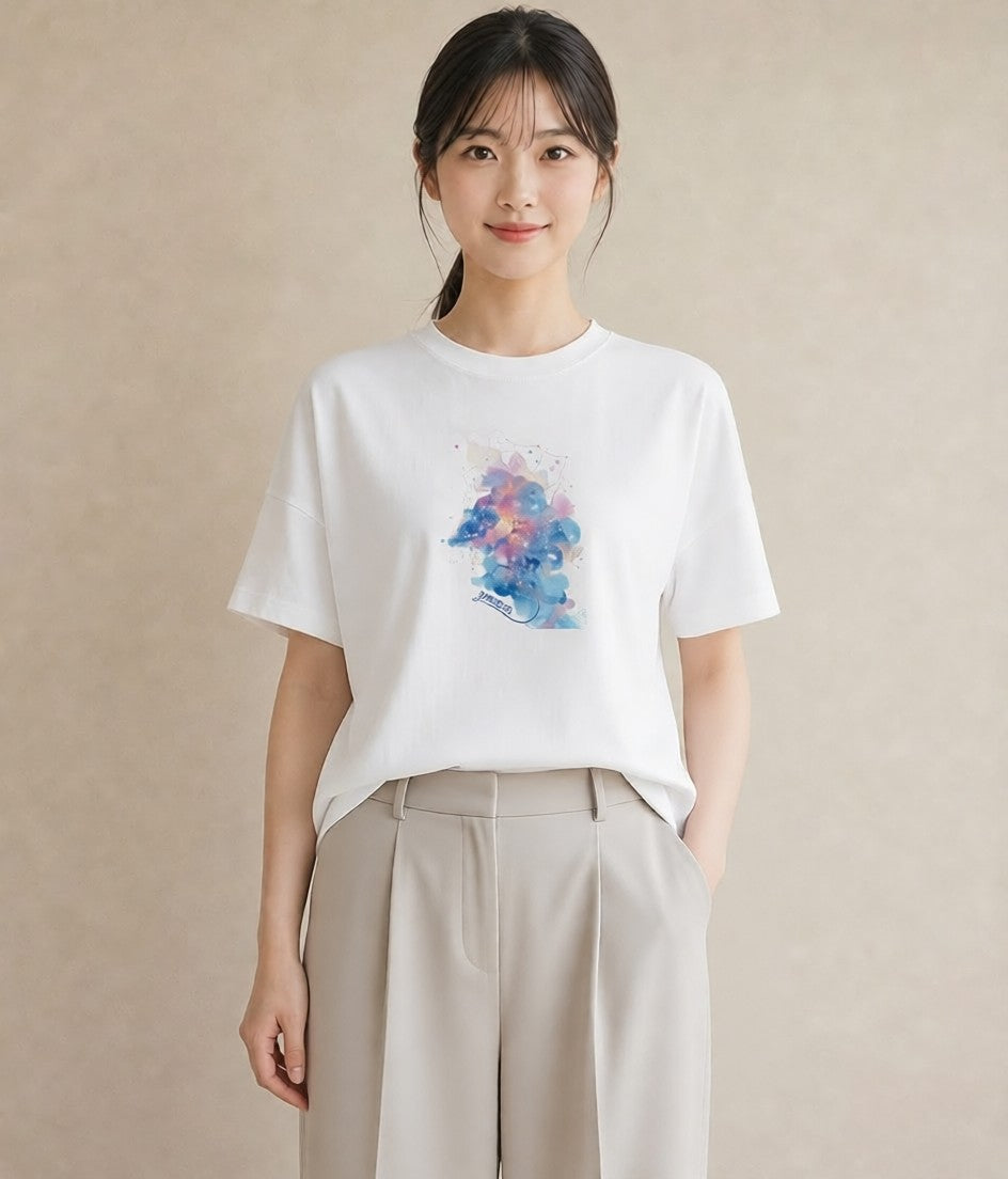 Tシャツ レディース 双子座 星空 宇宙 イラスト お洒落 夏コーデ 通学 白T YMAZO
