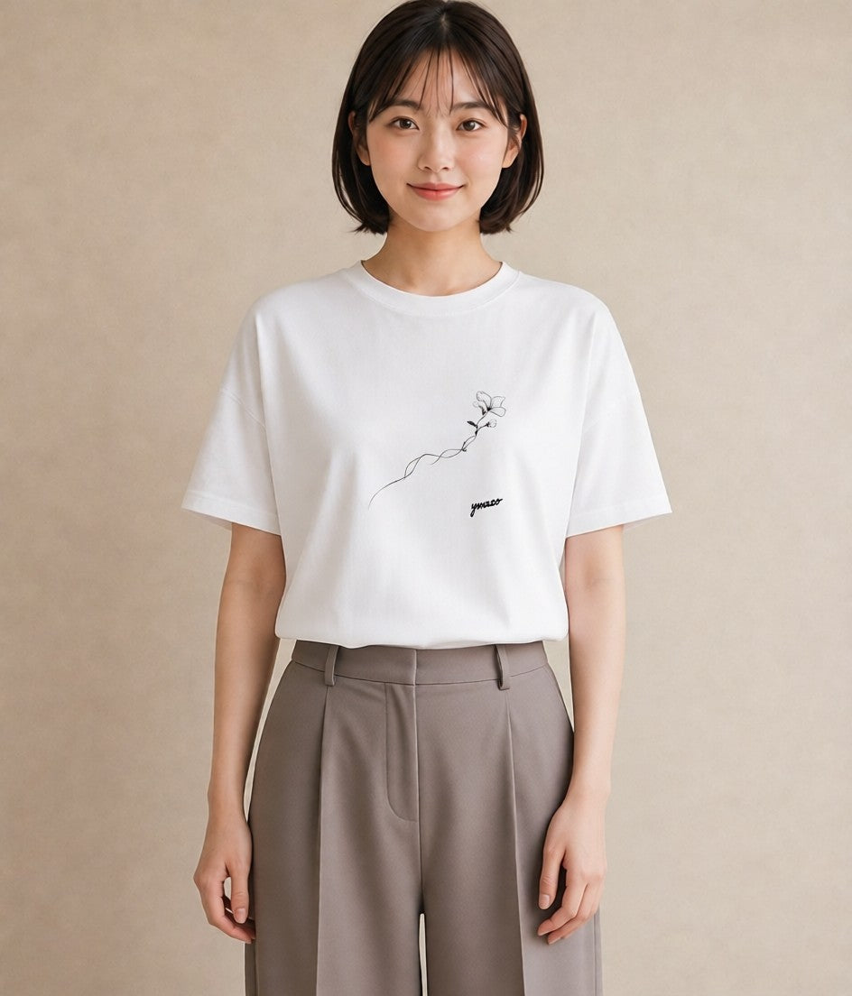 グラフィックTシャツ レディース さくら 桜 桜の枝 イラスト ラフカジュアル 旅行用 海 白T YMAZO