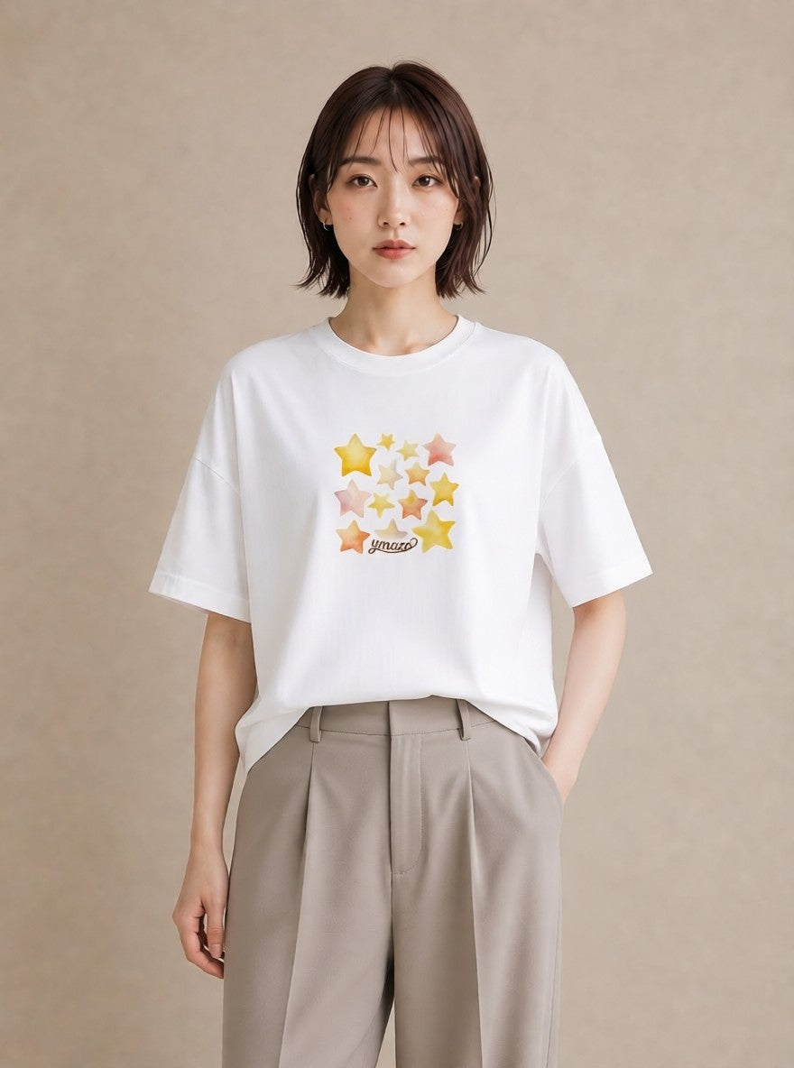 グラフィックTシャツ レディース 射手座 星空 宇宙 イラスト こなれ感 デイリーウェア 休日 白T YMAZO