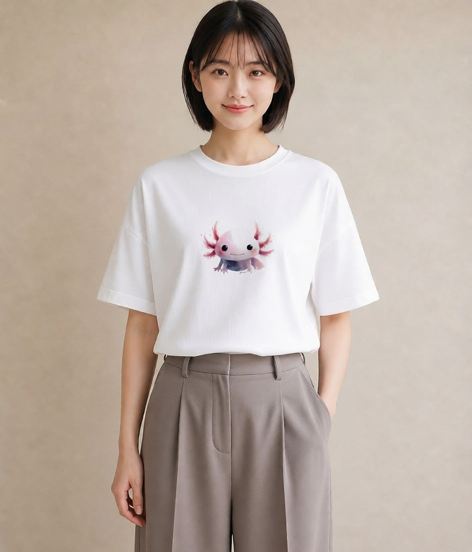 プリントTシャツ レディース ヤモリ ペット 動物 イラスト 水彩風 ミセス 春コーデ 白T YMAZO