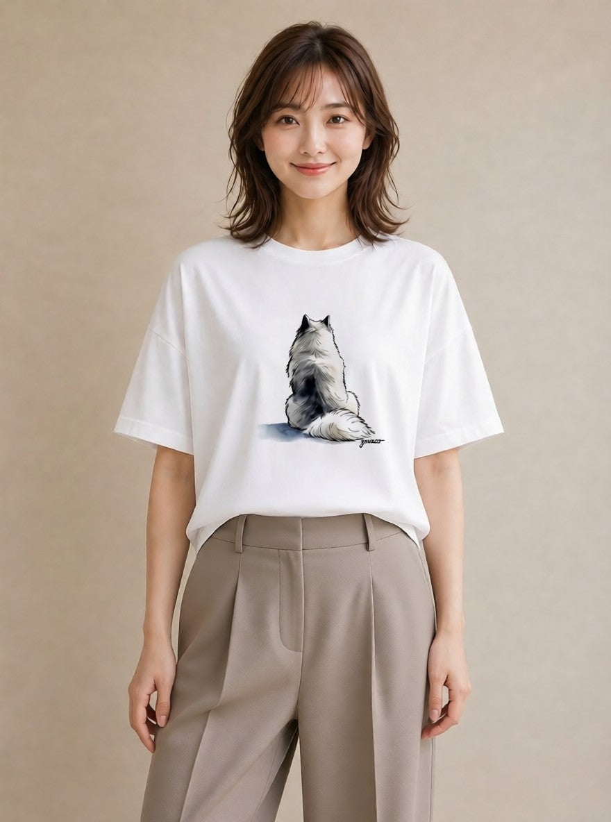 半袖Tシャツ レディース サモエド 犬 いぬ イラスト シンプル 春コーデ 姉妹 白T YMAZO