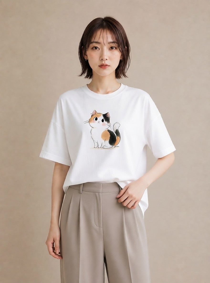 デザインTシャツ レディース ハチワレ 白黒猫 猫 ねこ イラスト 可愛い 春コーデ 姉妹 白T YMAZO