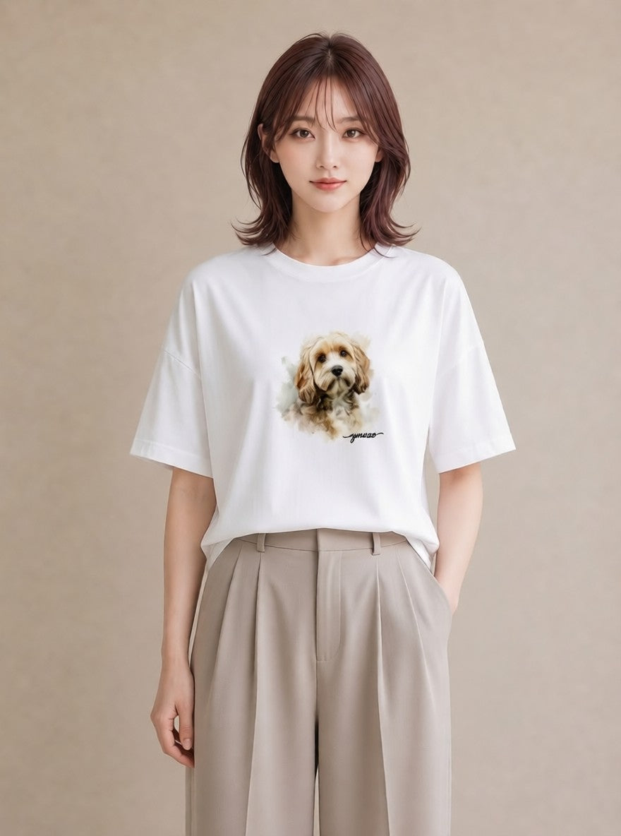 プリントTシャツ レディース わんちゃん 犬 いぬ イラスト デート 帰省 白T YMAZO