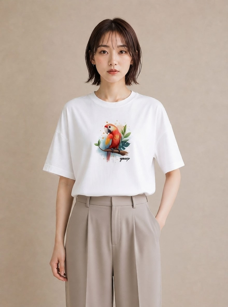 半袖Tシャツ レディース セキセイインコ ペット 動物 イラスト 抜け感 ホワイトデー 春服 白T YMAZO