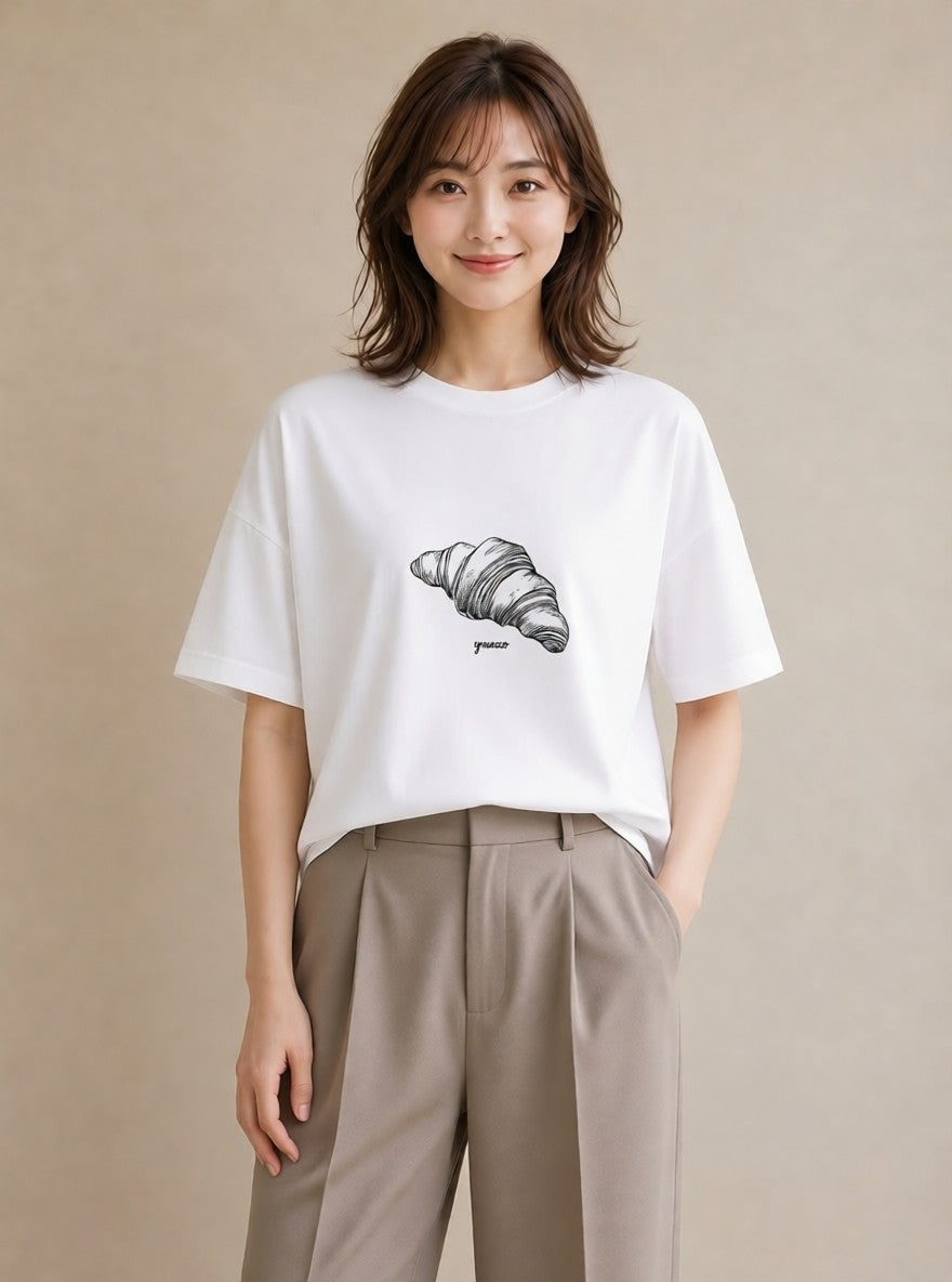 プリントTシャツ レディース パン ベーカリー レトロ イラスト 抜け感 母娘コーデ 自分用 白T YMAZO