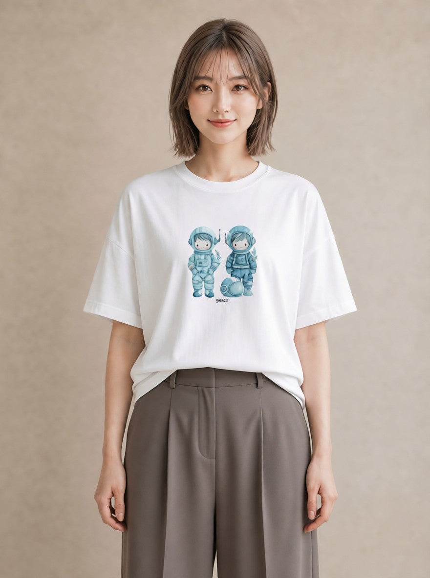 グラフィックTシャツ レディース 宇宙 星空 イラスト 淡色 カフェ巡り 女子会 白T YMAZO