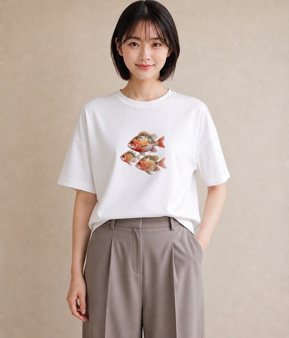 デザインTシャツ レディース らんちゅう ペット 動物 イラスト 抜け感 帰省 ラフ 白T YMAZO