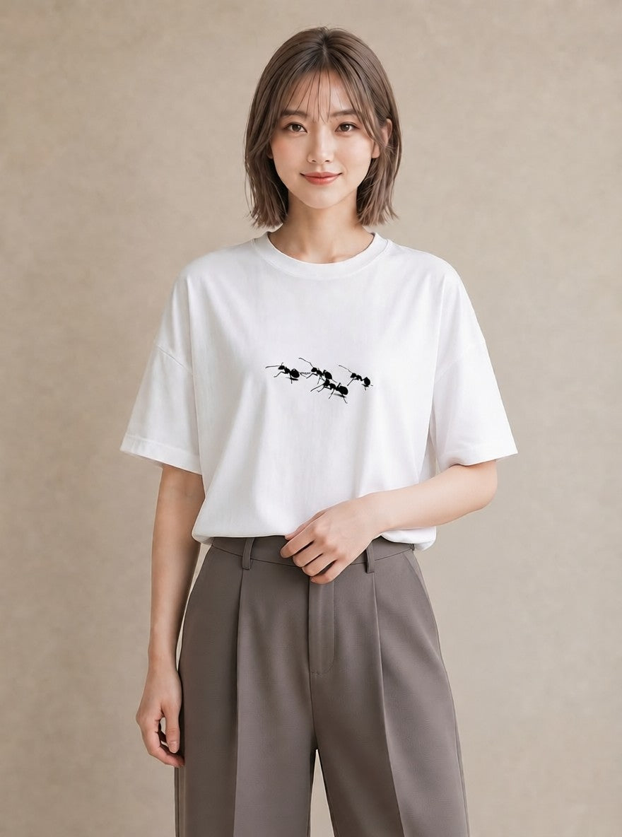 Tシャツ レディース アリ 昆虫 虫 イラスト 水彩風 誕生日プレゼント 綿100 白T YMAZO