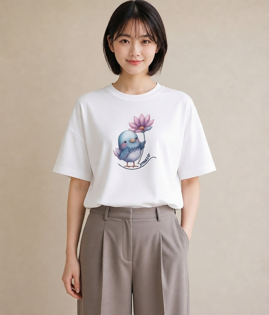 グラフィックTシャツ レディース 桜文鳥 ペット 動物 イラスト 手描き風 在宅 公園 白T YMAZO